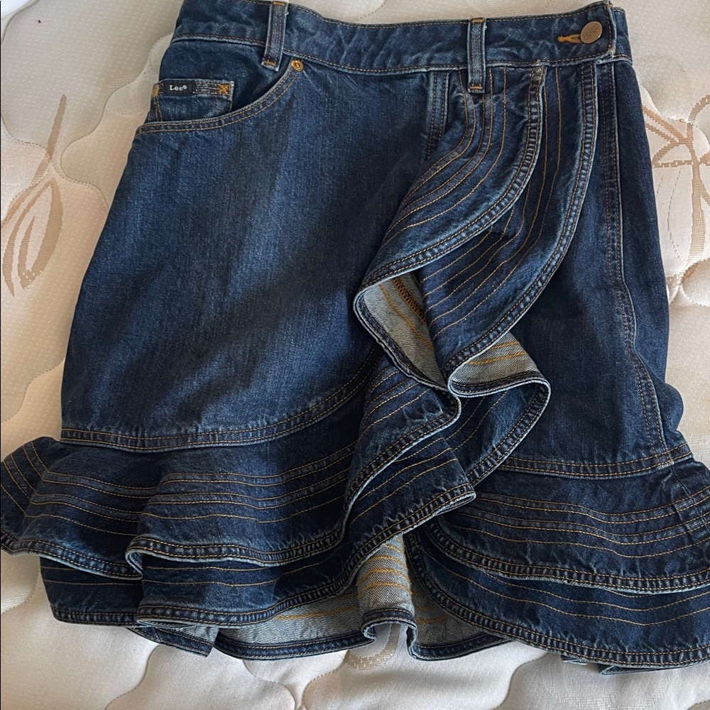 Self-Portrait Blue Denim Ruffle Mini Skirt